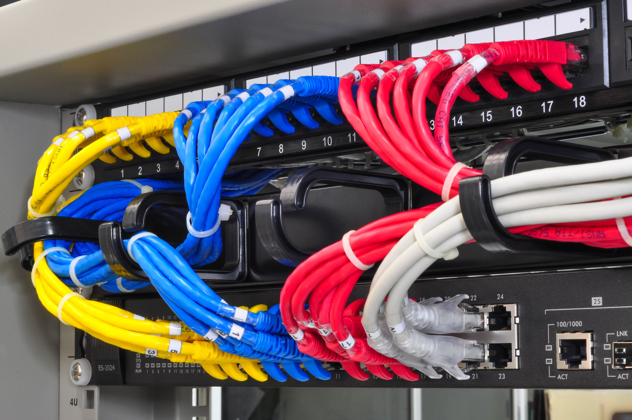 colorful ethernet cables in network server